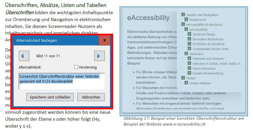 Screenshot Alternativtext festlegen über Werkzeug "Barrierefreiheit" in Acrobat Pro