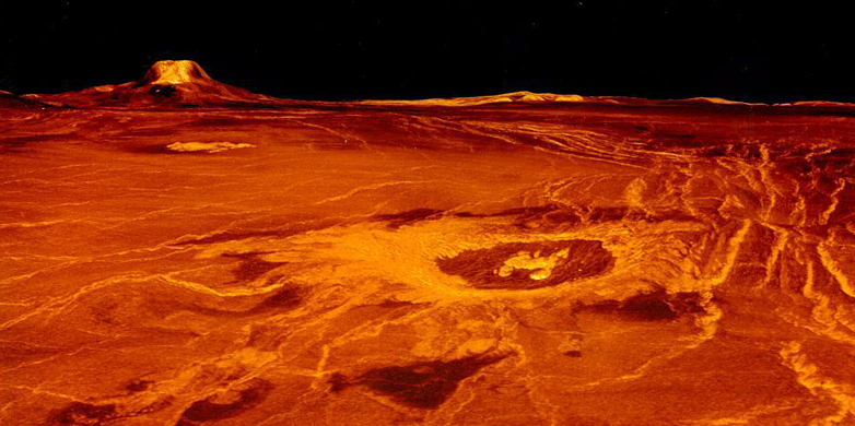 Vergr?sserte Ansicht: Auf der Oberfläche der Venus entstanden eigenartige ringförmige Strukturen. Eine Computersimulation klärt nun deren Entstehung. (Bild: nasa.gov)