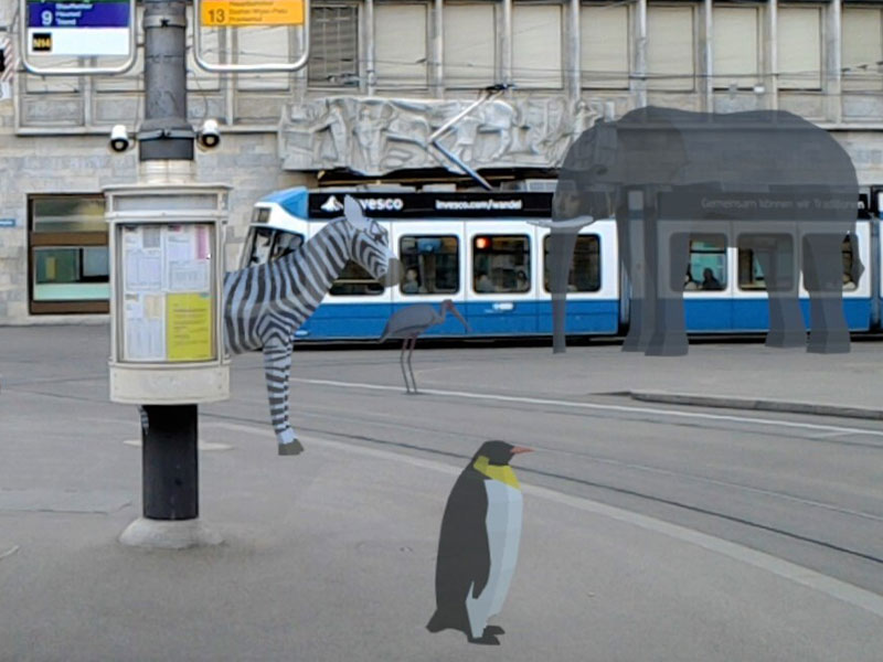 Vergr?sserte Ansicht: Vermischte Realitäten: Der Paradeplatz als Zoo. (Visualisierung: Media Technology Center)