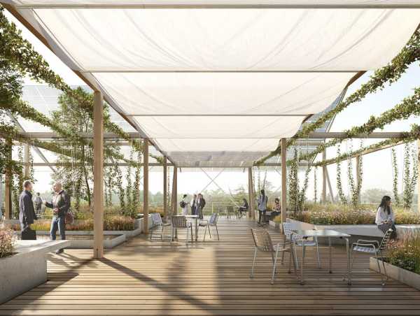 Der Pergola-Dachgarten ist mit mobilen Segeltchern ausgestattet und erzeugt eine vielf?ltige, Gartenatmosph?re mit unterschiedlichen Bereichen, Bepflanzungen und Wasserbecken.