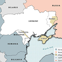 Karte der Ulkraine mit umliegenden Ländern und Russland