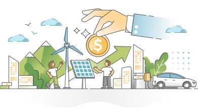 Illustration erneuerbare Energien und benötigte Finanzierung