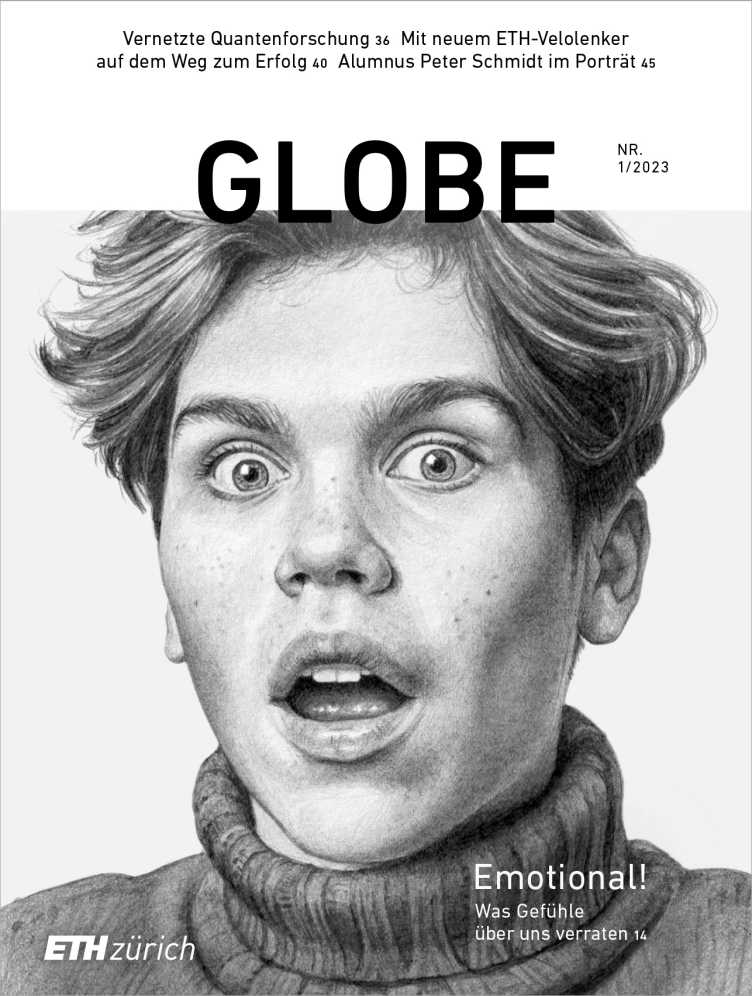 Globe 23/01 Titelblatt: Bleistift-Zeichnung eines Gesichtes mit übberaschtem Ausdruck