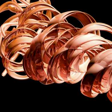 Künstlerische Darstellung der Amyloide als orange spiralförmige Stränge vor schwarzen Hintergrund