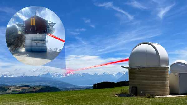Veranschaulichung der optischen Datenkommunikationslaser zwischen Bern und dem Jungfraujoch.