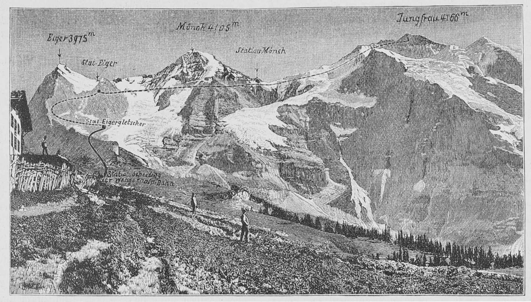Vergr?sserte Ansicht: Altes schwarz-weiss Bild der Berge, welches das geplante Bauprojekt zeigt
