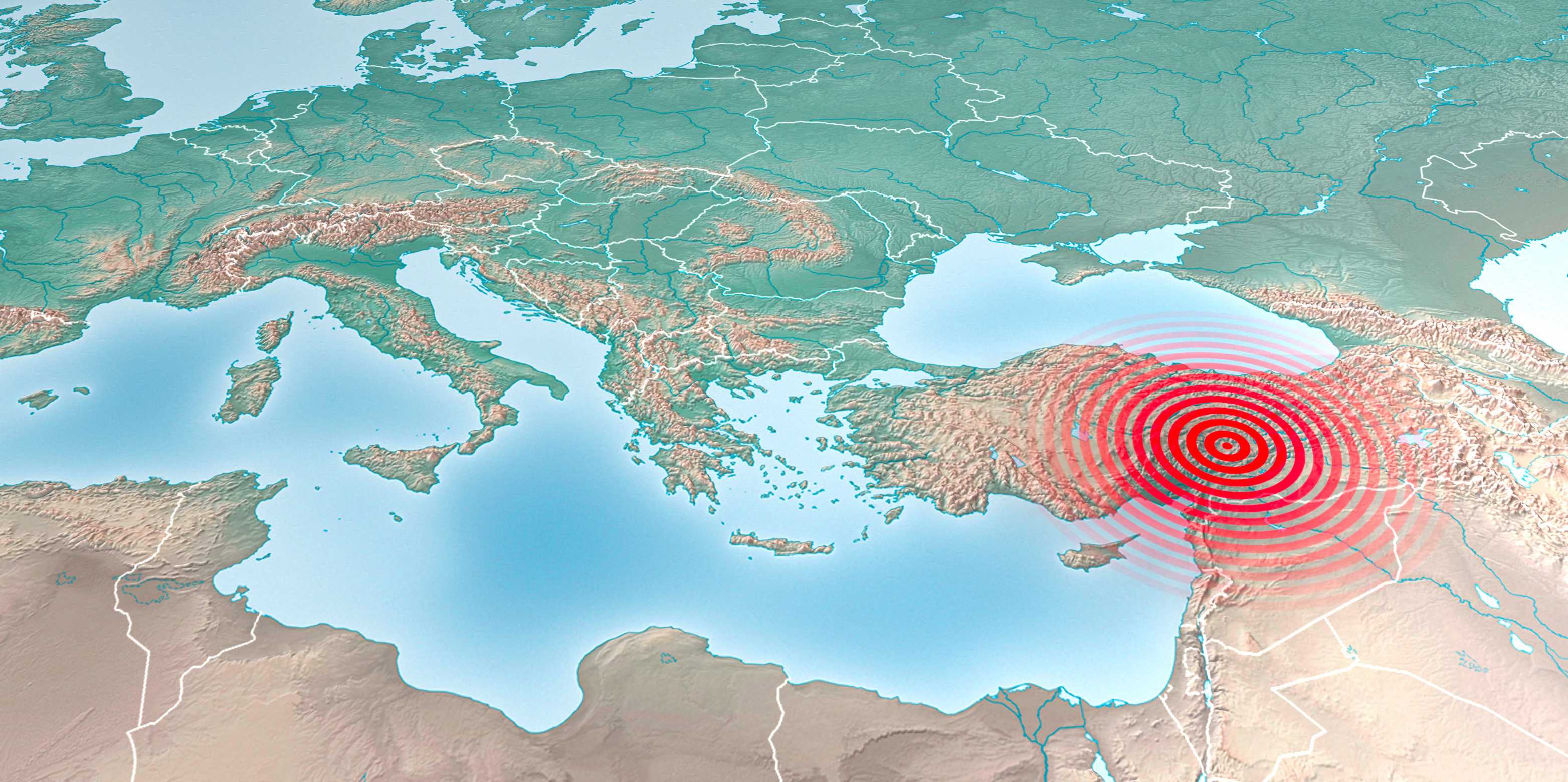 Landkarte, auf der das Epizentrum des Erdbebens rot eingekreist ist