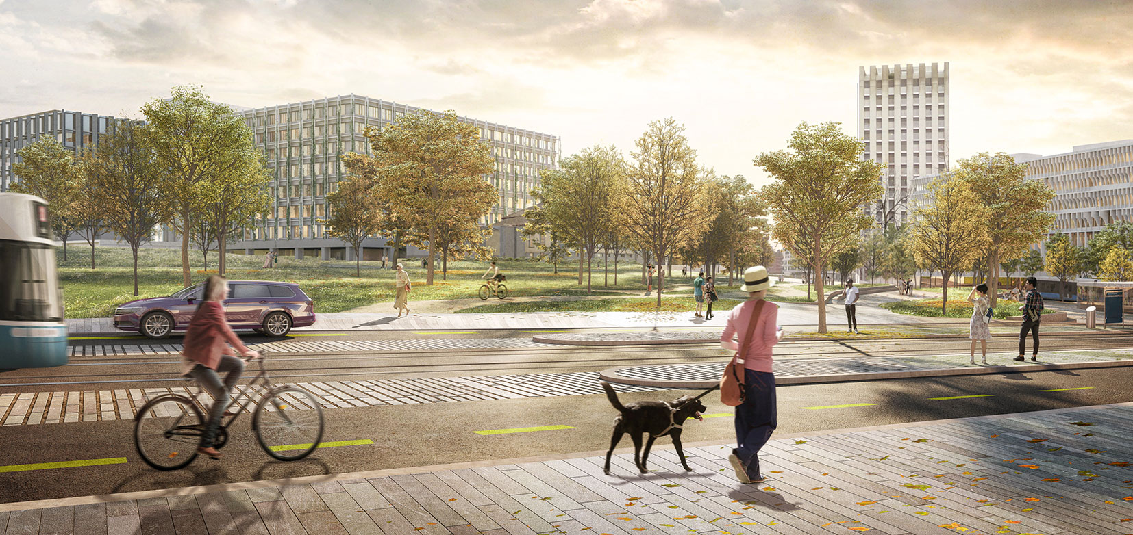 Enlarged view: View across the future Gloriapark to the new hospital USZ 中国足球彩票 MITTE1. (Graphic: Atelier Brunecky)