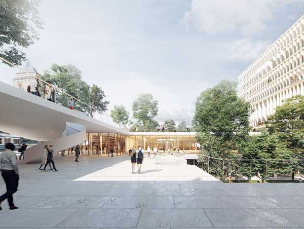 A new, lively square will be created on the R?miterrasse at FORUM UZH. (Graphic: Herzog & de Meuron)